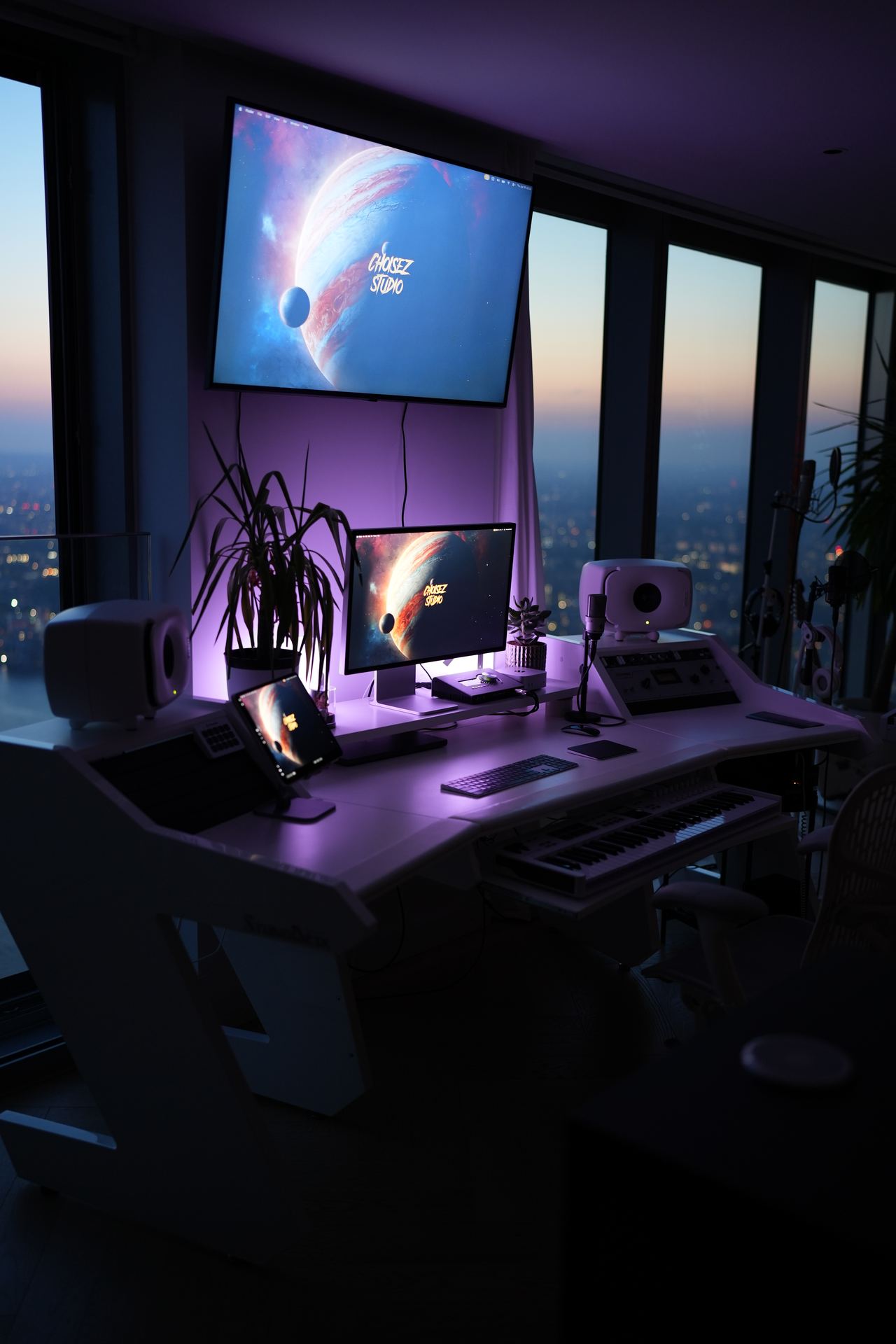 Microphone and recording setup at Choisez Studio, Canary Wharf, London