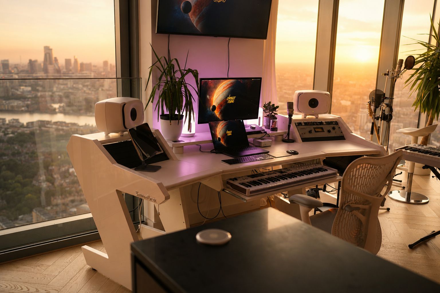 Wide view of the Choisez recording studio room in Canary Wharf